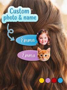 Custom Photo & Name Hair Clips, Personalized Pet Portrait Barrette, Multi Color Custom Text Hair Clips Cute Girls Daily Hair Accessories - Multicolor - View 2