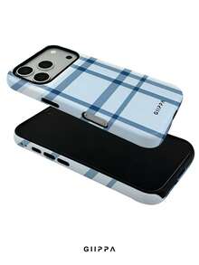 GIIPPA 1件淺藍色不對稱格紋設計手機殼，適用於Phone 17 Pro Max，相容於Phone 16 Pro Max、15 Pro Max、14 Pro Max，韓式高端時尚趣味手機殼，相容於11/12/13/14/15/16 Pro Max Plus，優雅設計適合男女，聖誕節、情人節、復活節、婚禮季和生日送給女友的完美禮物！ - 淺藍色 - 查看 4