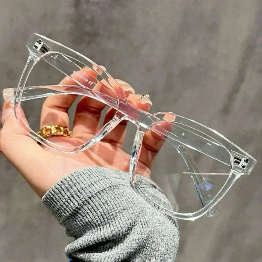 3 Pairs Large Frame Glasses, Clear Lenses, Academic Style Frames, Flattering Face Shape, Suitable For Daily Wear - Clear - View 1