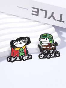 2Pcs El Chavo Del Ocho Retro Cartoon Enamel Brooch Set Mexican Meme Slang Metal Pin For Backpack Jacket - Multicolor - View 6