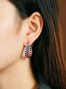 1 Pair American Declaration Of Independence Pattern Colorful Fashion Diamond Decor Women's Earrings, Multi-Functional, Suitable For Daily Wear And Gift Giving - Multicolor - View 2