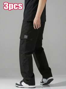 3 pezzi Pantaloni cargo da uomo primavera autunno moda gamba dritta con coulisse tasche multiple pantaloni lunghi sportivi - Multicolore - Visualizzare 5