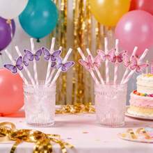 5/10 Sets Colorful Butterfly Straws For New Year Festival, Heat-Resistant High-Temperature Straws, Cute Girl Style, Disposable Straws For Juice, Party, Birthday, Gathering - Multicolor - View 1