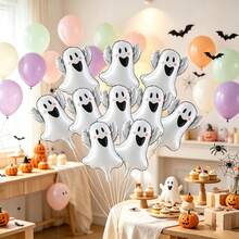 10pcs 38cm Mini White Ghost Aluminum Foil Balloons, Suitable For Halloween Party Decoration Gift Balloons (Ribbon Not Included) Halloween - View 3