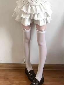 1/2 Pairs Sweet Cool Girl Plush Rabbit Ear Over-The-Knee Socks, Ribbon Bow Decor High Tube Socks, Subculture Lolita Slimming Long Socks - White - View 7