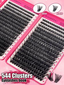 544 Clusters Exquisite D Curl Vacation Eyelashes, DIY Handmade Segmented Eyelashes (9-16mm), Dense And Soft, Creating Ultra-Voluminous Effect, Natural And Long-Lasting Look, Lightweight And Comfortable To Wear. Set Includes Eyelash Glue, Tweezers And Eyelash Brush, Suitable For Daily Commute, Wedding, Date, Party, Music Festival And Travel Occasions. - Multicolor - View 5