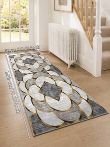 Modern Gray Gold Geometric Runner Rug, Non-Slip Jelly Backing Washable Hallway Kitchen Entryway & Laundry Bedside Long Carpet - Grey - View 15