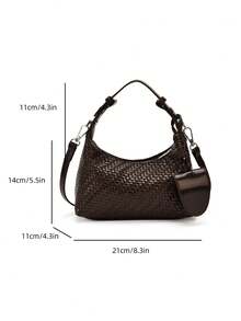 Women's Crescent Handbag, Shoulder Bag, Brown Crocodile Embossed, Elegant, Suitable For Shopping And Commuting - Coffee - View 9