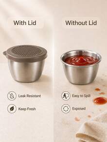6PCS 2.7oz Sauce Cups With Lids, Stainless Steel Mini Condiment Containers For Dips, Lunch Box, Leak Resistant, Random Color - Multicolor - View 8