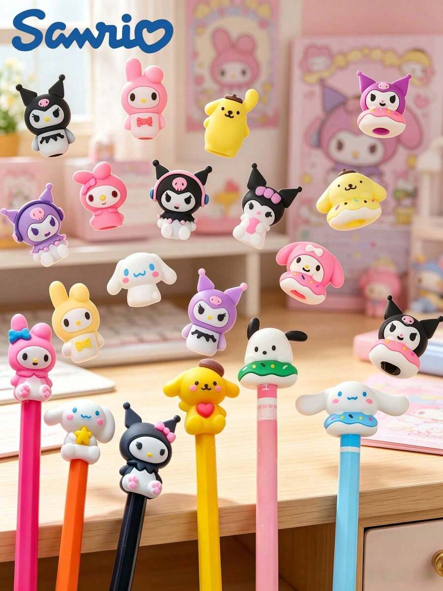 SANRIO 3/6/12pcs Economic Pencil Caps Set, Say Goodbye To Broken Pencil Lead, Prevent Pencil Case Staining, Creative Eye-Catching Student Pencil Caps, Detachable Design, Suitable As Gifts For Family, Friends, Colleagues, Perfect For Graduation Season, Independence Day, Back To School - A - View 1