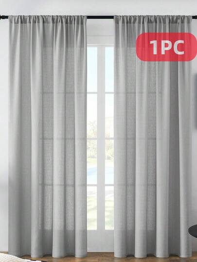 1 Stück eleganter halbtransparenter einfarbiger Vorhang, Leinenstruktur, Stangendurchzug-Design, geeignet für Wohnzimmer, Schlafzimmer, Büro Heimdekoration
