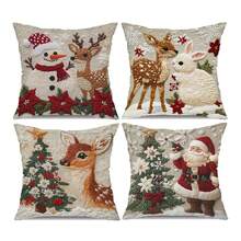 4pcs/Set Faux Embroidery Christmas Animal Pillowcase Set: Santa Claus, Snowman, Deer Shaped Cushion Covers, Suitable For Sofa Home Decor (Pillow Inserts Not Included) - Multicolor - View 12