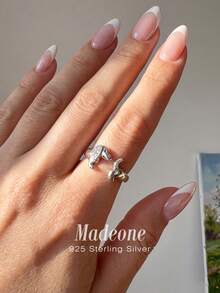 MADEONE 1pc Cute Dachshund Zirconia Open Ring Matte Black & White Zirconia Women's Exquisite Jewelry Anniversary Birthday Gift - Antique Silver - View 3