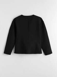 Women's Spring/Autumn Elegant Fashion Solid Color Front Button Long Sleeve Minimalist Casual Jacket - Black - View 4