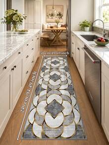 Modern Gray Gold Geometric Runner Rug, Non-Slip Jelly Backing Washable Hallway Kitchen Entryway & Laundry Bedside Long Carpet - Grey - View 5