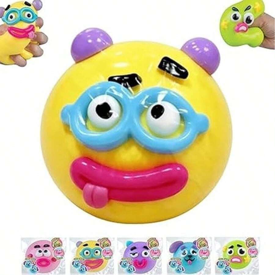 WPETLE 1pc Squeeze-Resistant Stretchable DIY Expression Face Ball Soft Rubber Mood Irritability Soothing Hand Flexibility Training Interactive Novelty Style Squishy Toys Moldable Fidget Ball For Desktop Ornament Home Casual Play Party Favor - Multicolor - View 1