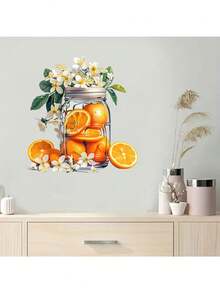 1pc Glass Bottle Orange Flower Wall Sticker Fresh Nordic Fruit Removable Self-Adhesive Wall Decal For Restaurant Kitchen Living Room Minimalist Cozy Home Decor - Orange Blossom In Glass Bottle - View 5