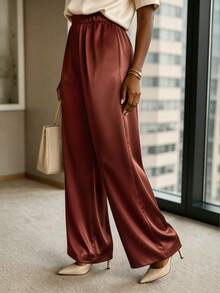 Women's Woven Fabric Long Straight-Leg Pants, Non-Stretch, Suitable For Daily Wear, Comfortable & Versatile Brown Fall - Brown - View 3