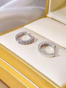 1 Pair Round Full Rhinestone Stud Earrings - Silver - View 5
