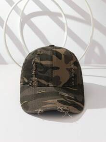 1pc Personalized Camouflage Baseball Cap Unisex Distressed Ripped Soft Top Hat Flattering Face Shape Sun Protection Polyester - Multicolor - View 6