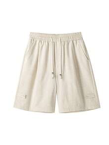 Men's Casual T-Shirt And Shorts Set, Short Sleeve, Loose Fit, Linen Style - Apricot - View 4