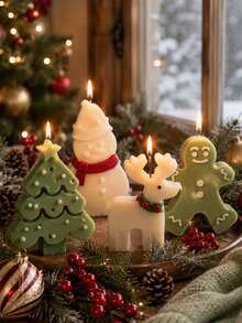 4-Piece Christmas Silicone Candle Molds Set, Includes Star-Topped Christmas Tree, Scarf Snowman, Reindeer, Smiling Gingerbread Man Shapes, Easy Release And Reusable, DIY Casting Molds For Aromatherapy Candles, Plaster, Clay, Cement, Epoxy Resin Crafts, Christmas Table Decor, Holiday Handmade Gift Making - Christmas Silicone Molds - View 3