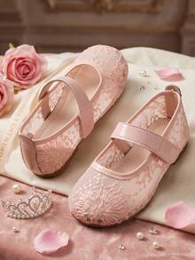 1 Pair Kids Mesh Breathable + Animal & Plant Embroidery Mary Jane Shoes, Princess Style Round Toe Flat Shoes, Girls Thin Sole Ballet Casual Shoes, Suitable For Summer Daily Wear - Pink - View 3