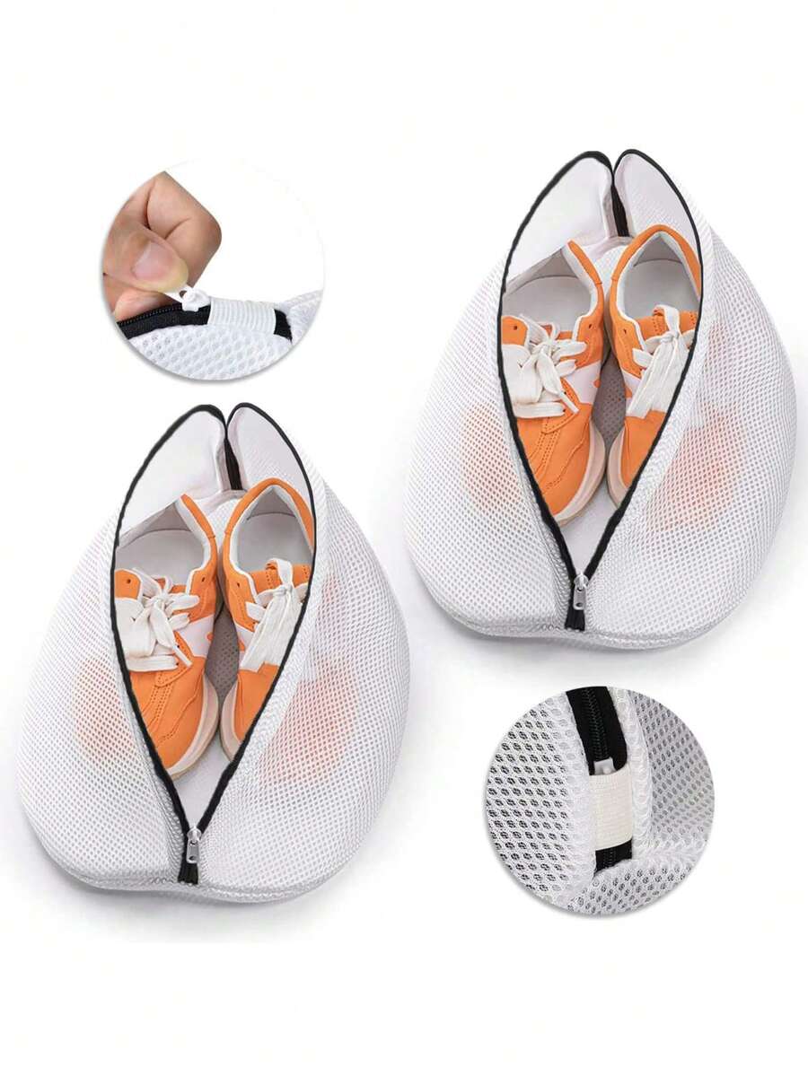 2pcs Mesh Washing Bag For Shoes With Zipper, Black Laundry Bags Washing Machine Bag, Household Shoes Organizer For Bras, Delicate Garments, Travel, Summer Tops, Boots, Shoe Wash Filter Net Bag, Washing Net, Back To School, Packing Cubes, Storage Shoe