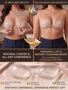 Invisible Silicone Adhesive Bra, Strapless Backless Adhesive Push-Up Bra, Reusable Sweat-Proof Seamless Invisible Bra, Suitable For Wedding, Party, Dress Wear - Silicone Transparent Round Cup - View 3