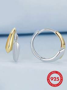 1 pieza Pendientes de aro asimétricos elegantes de plata de ley 925, de moda para uso diario, fiestas, viajes, regalo para mujeres - Plateado - Ver 7