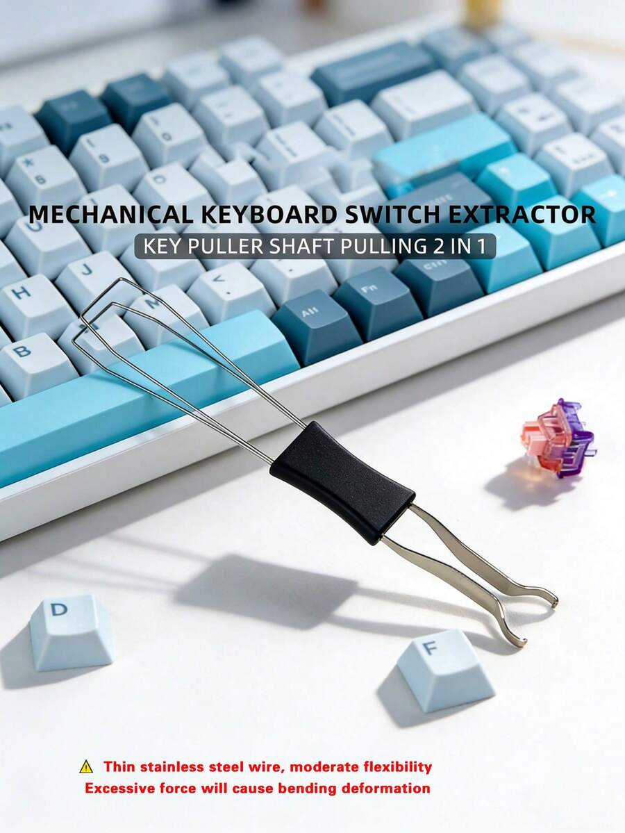 2 In 1 Stainless Steel Keyboard Puller Tool, Dual Use Keycap & Switch Remover, Thin Wire Design, Moderate Flexibility, Do Not Use Excessive Force To Avoid Bending, Mechanical Keyboard Mod Repair Accessory