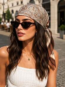 1pc New Paisley Print Square Scarf, Spring/Summer Women's Headscarf Sun Protection Shawl, Suitable For Daily Wear And Vacation - Brown - View 2