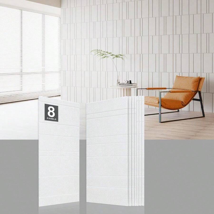 Acoustic Wall Panels - 8 Pack 31.75" X 15.75" Thick White Striped Groove Sound Proof Panels Walls, Decorative High-Density Soundproofing Panels Home, Studio, And Office Acoustic Treatment - Gradient White - View 1