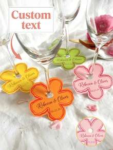 1-48pcs Customized Name Floral Wine Glass Labels, Personalized Wedding Date Floral Seating Cards, Wedding Customized Text Wine Glass Name Labels, Wedding Table Wine Glass Identification Cards, Wedding Gift Matching Small Cards - Multicolor - View 1