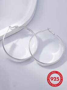 1pc Elegant, Luxurious, Sweet, Minimalist, Versatile, High-End 925 Sterling Silver Hoop Earrings, Suitable For Daily Wear, Vacation, Party, Date, Holidays And As A Gift - Silver - View 8