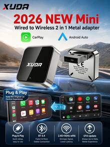 XUDA 2026 新款 2 合 1 無線 CarPlay / Android Auto 超迷你轉接器，2.4-5.0 GHz WiFi6 車載轉換器，有線轉無線，快速自動連接智能盒，無延遲，緊湊設計，時尚便攜，小巧精緻，附 USB/USB-C 接口，免電池 - C - 查看 1