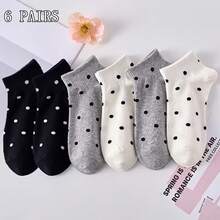 6 Pairs Comfortable Daily Socks, Polka Dot Pattern, Classic White, Black, Gray Three-Color Combination, Multi-Functional Boat Socks, Breathable And Sweat-Absorbent Women's Socks - Multicolor - View 2