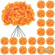 32 piezas Ramo de hortensias artificiales, ramo de hortensias falsas de seda de otoño con tallos, para ramo de boda DIY, decoración de despedida de soltera, decoración de hogar, oficina, habitación, cocina, jardín, hotel, exterior, decoración de fiesta de baby shower, decoración de Halloween, decoración de otoño, decoración de Acción de Gracias - Naranja - Ver 4