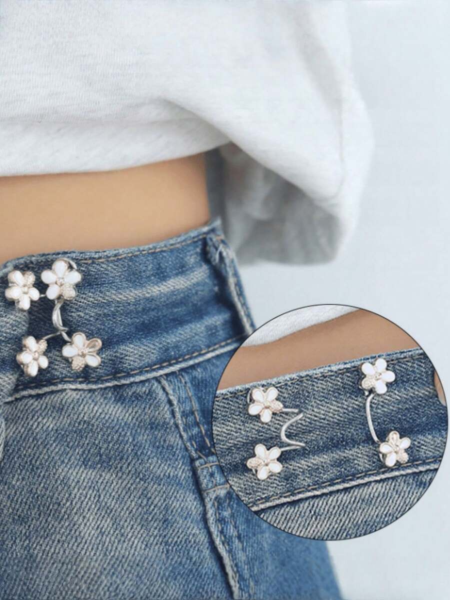 1pc Women's Metal Fashion Acanthus Pattern Waist Buckle, Detachable Adjustable For Pants And Skirts, Anti-Exposure, Suitable For Summer Daily Casual Use, Gift For Friends - White - View 1