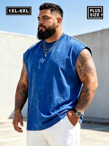 1XL-6XL 100KG-200KG 大尺碼男士背心，夏季休閒圓領背心，多用途修身運動款 - 寶藍色 - 查看 2