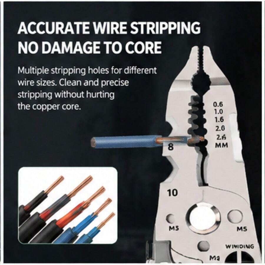 Foldable 12-In-1 Multi-Function Wire Stripper, Electrician's Dedicated Crimping, Winding, Cutting, Pulling Pliers For Home Circuit Repair, Portable - View 1