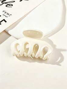 4pcs/1pc Women's 6cm/2.36in Glossy Black/White/Khaki/Brown Bone-Shaped Medium Lightweight Plastic Hair Claw Clips, Fashion Versatile Premium Elegant Minimalist Solid/Gradient Color Hair Accessories For Daily Wear, Casual, Party, Commute, Vacation, Ponytail, Updo, Face Washing, Shower, Makeup, Outfit Matching, Hair Clips - Multicolor - View 3