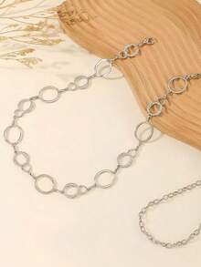 1pc Silver O-Ring Waist Chain Belt, Adjustable Round Chain Body Chain, Punk Street Style Waist Belt, Suitable For Party, Nightclub And Daily Wear - Silver - View 8