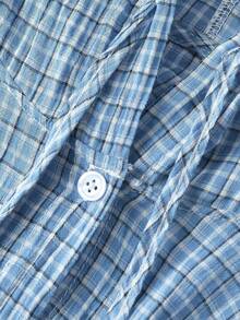 New Autumn Lazy Versatile Hooded Plaid Shirt, Autumn Outfit - Blue - View 4