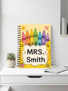 1pc Custom Mrs Teacher Name Spiral Notebook, Full Color Pastel Rainbow Crayon Writing Journal, Teacher Appreciation Gift,Classroom Office Stationery Gift,Teacher Gift,Back To School,Classroom Must Haves - Multicolor - View 14
