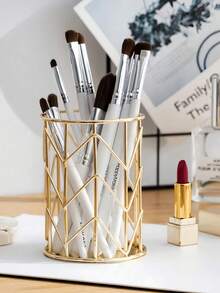 Metal Hollow Pen Holder Makeup Brush Holder For Makeup Brush Stationery For Desk Office Home School Storage And Organization Basket Multifunctional Storage Rack Back To School Dorm Room Essentials College Bathroom Accessories Home Decor - Multicolor - View 1