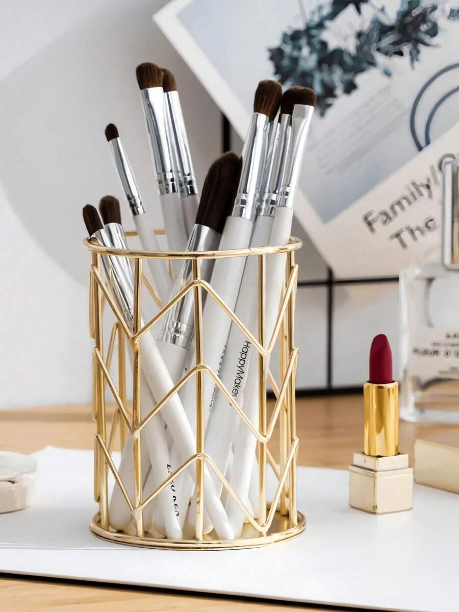 Metal Hollow Pen Holder Makeup Brush Holder For Makeup Brush Stationery For Desk Office Home School Storage And Organization Basket Multifunctional Storage Rack Back To School Dorm Room Essentials College Bathroom Accessories Home Decor - Multicolor - View 1