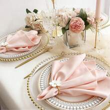 20pcs Soft Pink Pleated Napkins, Square Solid Color, Suitable For Christmas, Wedding, Thanksgiving, Party Decoration, Multiple Colors Available. - Pink - View 3