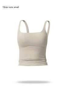 Camiseta deportiva sin mangas para mujer de color sólido, casual, cómoda y transpirable, ideal para yoga, gimnasio, entrenamiento y correr; ropa deportiva para todas las estaciones; chaleco con cintura. - Albaricoque - Ver 1