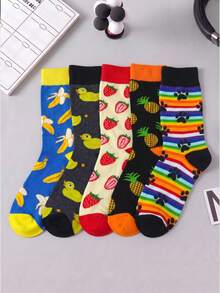 1/5/10 Pairs Women's Mid-Calf Socks, Fun Pineapple Cartoon Unisex Sports Style Long Socks, Crazy Happy Socks - Multicolor - View 11